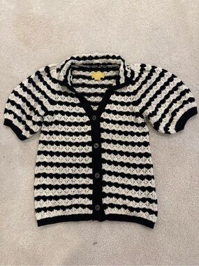 Anthropologie Maeve Black and Cream Striped Knit Top
